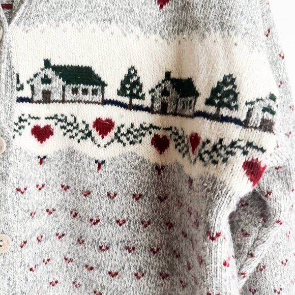 Vintage Weekend Edition Farm Hearts Print Cardigan Sweater M - Picture 4 of 5